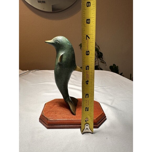Vintage Mid Century Brass Dolphin Sculpture Statue Nautical Decor Dolphin 7” - Picture 7 of 7